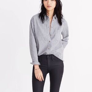 Madewell Flannel Westward Shirt in Stripe - gray with white strips - size XXS
